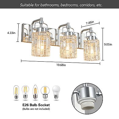 3-Light Modern Crystal Glass Vanity Wall Light Fixture