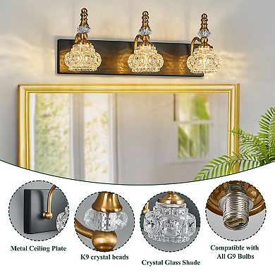 3-Light Vintage Crystal Glass Vanity Light Fixture
