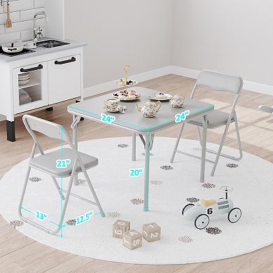 Folding Table and Chair Set, 3-Piece Compact Table With 2 Chairs, PU Surface