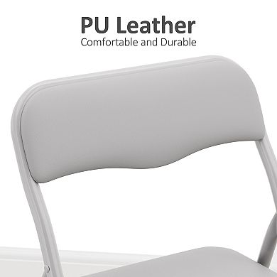 Folding Table and Chair Set, 3-Piece Compact Table With 2 Chairs, PU Surface