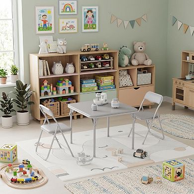 Folding Table and Chair Set, 3-Piece Compact Table With 2 Chairs, PU Surface