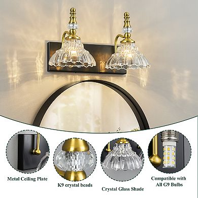 2-Light Vintage Flower Glass Vanity Light Fixture