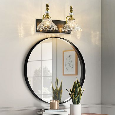 2-Light Vintage Flower Glass Vanity Light Fixture