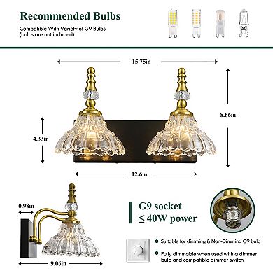 2-Light Vintage Flower Glass Vanity Light Fixture