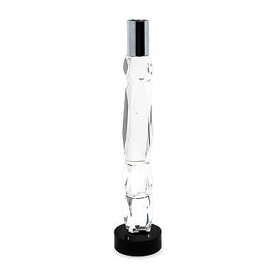 HomeRoots 11" Silver Clear And Black Crystal Tabletop Taper Candlestick