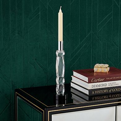 HomeRoots 11" Silver Clear And Black Crystal Tabletop Taper Candlestick