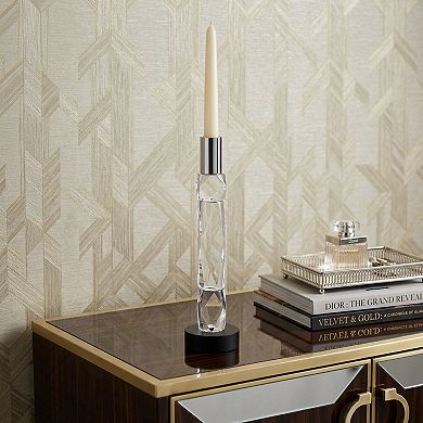 HomeRoots 10" Silver Clear And Black Faceted Crystal Tabletop Taper Candlestick