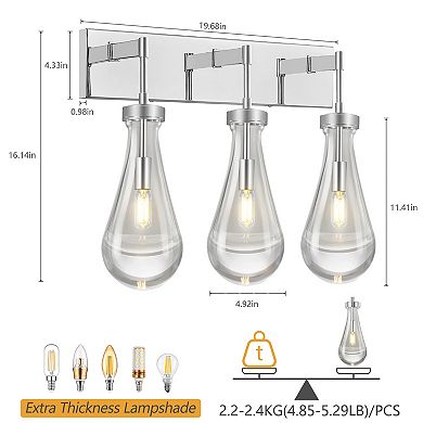 3-Light Modern Crystal Raindrop Wall Sconce Vanity Light
