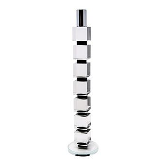 HomeRoots 15" Silver Clear And Black Crystal Tabletop Taper Candlestick