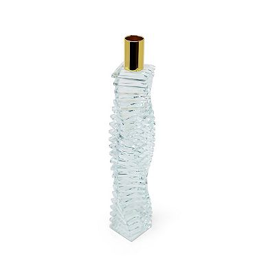 HomeRoots 12" Clear And Gold Twisted Crystal Tabletop Taper Candlestick