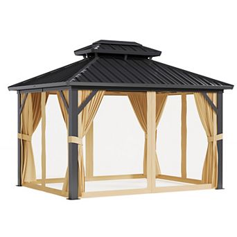 ANIXOL 10x12ft Hardtop Gazebo, Aluminum Double Roof Pergola with Galvanized Steel Top
