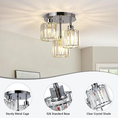 3-Light Crystal Semi Flush Mount Ceiling Light