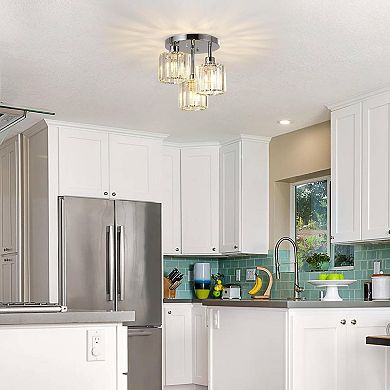 3-Light Crystal Semi Flush Mount Ceiling Light