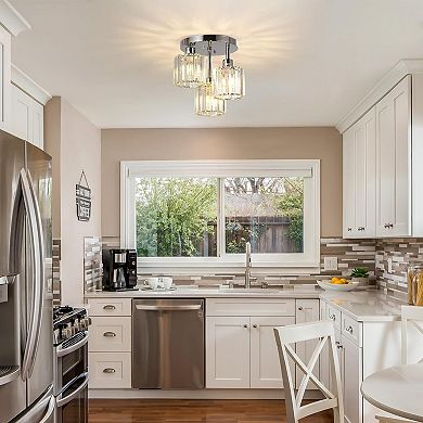 3-Light Crystal Semi Flush Mount Ceiling Light