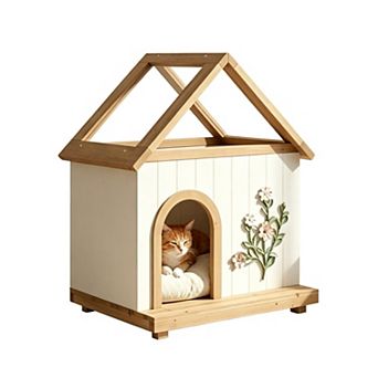 Dual Use Cedar Wood Pet Shelter Acrylic Roof Design For Indoor And Outdoor Cats