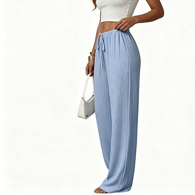 Women's Casual Wide Leg Pants Drawstring Waist Loose Trousers