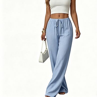 Women's Casual Wide Leg Pants Drawstring Waist Loose Trousers