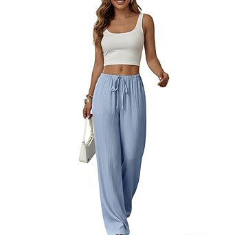 Women's Casual Wide Leg Pants Drawstring Waist Loose Trousers
