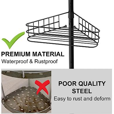 Corner Shower Caddy Tension Pole with 4 Tier Shelves, Adjustable Bathroom Organizer