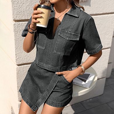 Women's Wrap Front Denim Casual Shorts