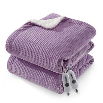 Waffle Flannel Heated Electric Blanket With Dual Control, 4 Heat Settings, Auto Off