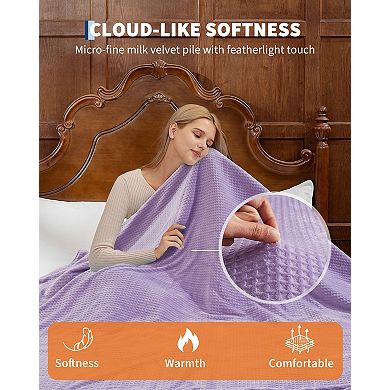 Waffle Flannel Heated Electric Blanket With Dual Control, 4 Heat Settings, Auto Off