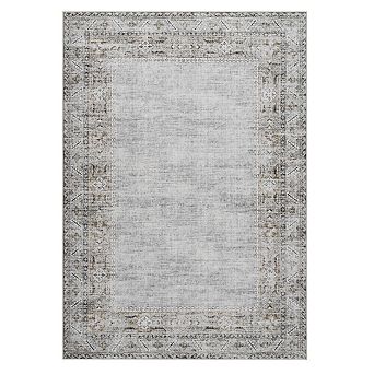 Fashionwu Vintage Distressed Bordered Rug Soft Carpet Washable Non Slip Mats for Farmhouse Decor