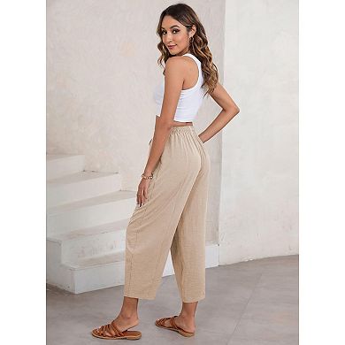 Women's Drawstring Cropped Pants Pockets Loose Fit Casual Harem Pants Summer Lightweight Lounge Pant