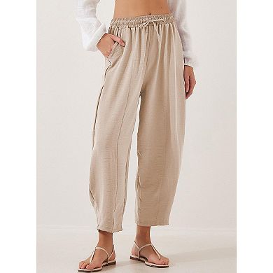 Women's Drawstring Cropped Pants Pockets Loose Fit Casual Harem Pants Summer Lightweight Lounge Pant