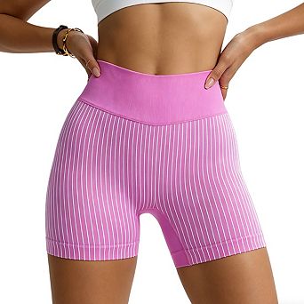 Womens High Waist Seamless Ribbed Biker Shorts Ruched Back Detail Athletic Leggings Shorts