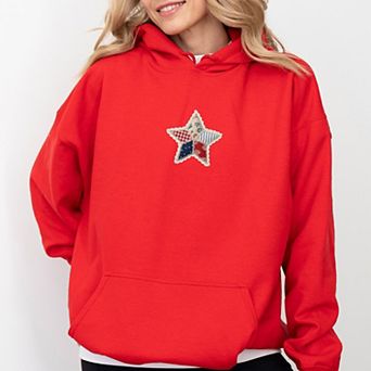 Patriotic Star Faux Patchwork Print - Women's Graphic Hoodie