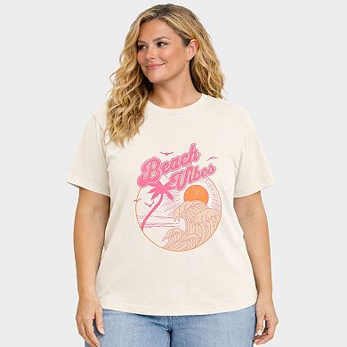 Beach Vibes Sun - Women's Plus Sized Garment Dyed Graphic T-Shirt