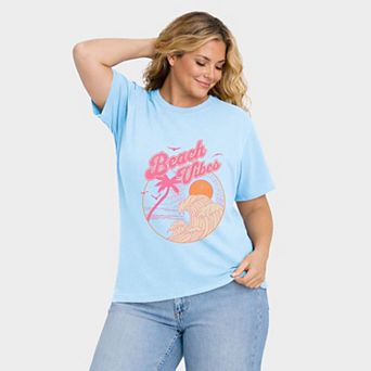Beach Vibes Sun - Women's Plus Sized Garment Dyed Graphic T-Shirt