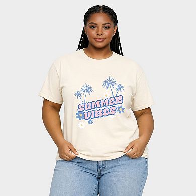 Summer Vibes Palm Trees Floral - Women's Plus Sized Garment Dyed Graphic T-Shirt