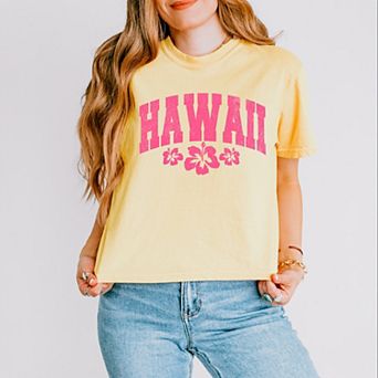 Hawaii Varsity Grunge - Women's Boxy Crop Top Graphic T-Shirt