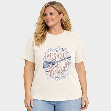Nashville Flag Guitar - Women's Plus Sized Garment Dyed Graphic T-Shirt