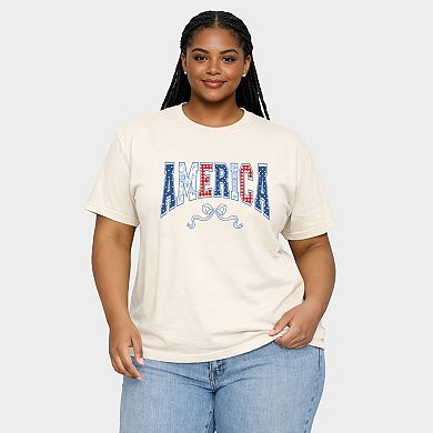 Coquette America Arched - Women's Plus Sized Garment Dyed Graphic T-Shirt