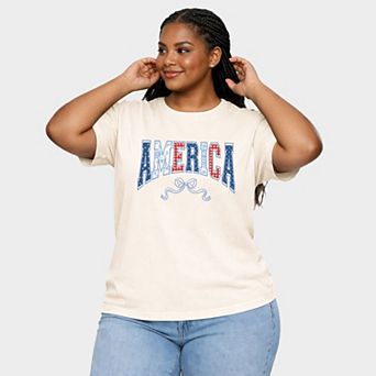 Coquette America Arched - Women's Plus Sized Garment Dyed Graphic T-Shirt