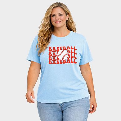 Red Baseball Stacked - Women's Plus Sized Garment Dyed Graphic T-Shirt