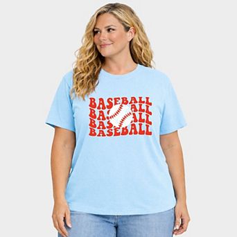 Red Baseball Stacked - Women's Plus Sized Garment Dyed Graphic T-Shirt