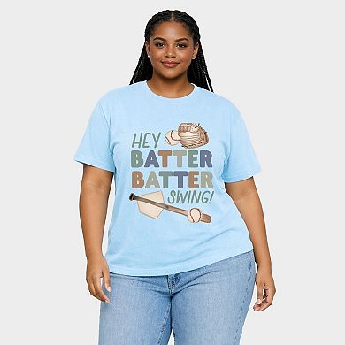 Hey Batter Batter Swing Watercolor - Women's Plus Sized Garment Dyed Graphic T-Shirt