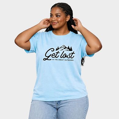 Get Lost In The Great Outdoors - Women's Plus Sized Garment Dyed Graphic T-Shirt