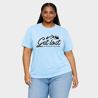 Get Lost In The Great Outdoors - Women's Plus Sized Garment Dyed Graphic T-Shirt