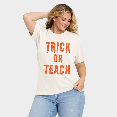 Trick Or Teach - Women's Plus Sized Garment Dyed Graphic T-Shirt