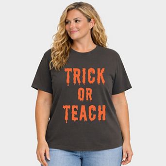 Trick Or Teach - Women's Plus Sized Garment Dyed Graphic T-Shirt
