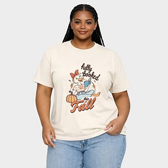 Fully Booked This Fall - Women's Plus Sized Garment Dyed Graphic T-Shirt