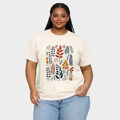 Winter Leaves - Women's Plus Sized Garment Dyed Graphic T-Shirt