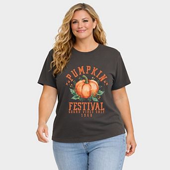 Pumpkin Festival Gourd Vibes - Women's Plus Sized Garment Dyed Graphic T-Shirt
