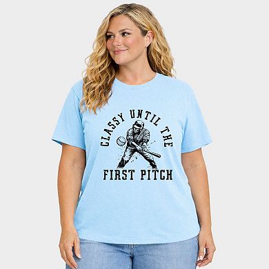 Classy Until First Pitch - Women's Plus Sized Garment Dyed Graphic T-Shirt