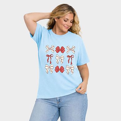 Coquette Baseball Bow Chart - Women's Plus Sized Garment Dyed Graphic T-Shirt